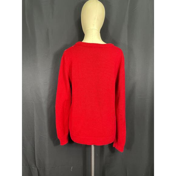 Merry Christmas Poof New York Red Ugly Christmas Sweater, Santa & Snowflakes - Picture 4 of 6